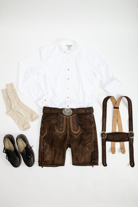 Premium-Lederhosenset kurz mit Gürtel+Träger dunkelbraun
